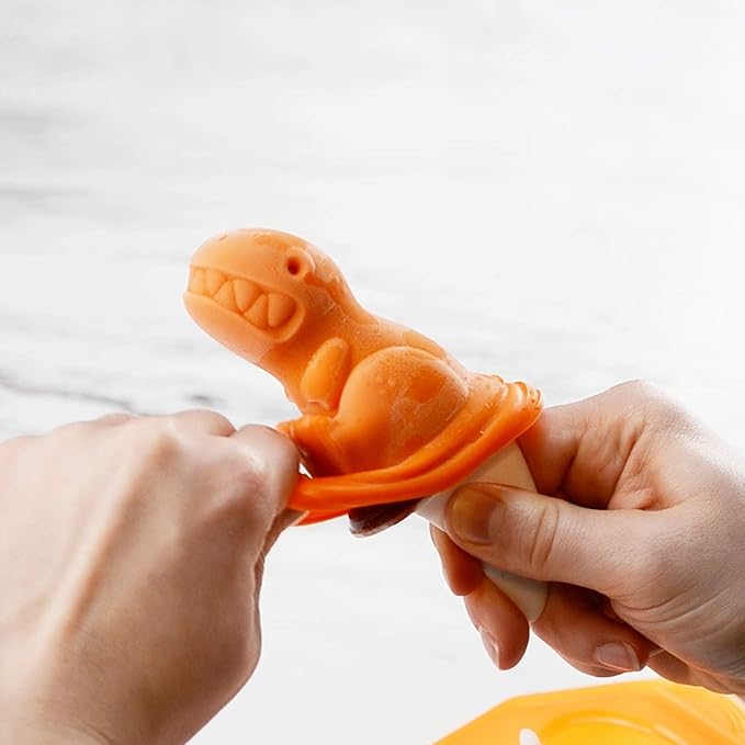 Tovolo Dino Ice Pop Molds Set of 4 Silicone Popsicle Molds with Sticks for Kids, Dishwasher Safe Dinosaur Popsicle Molds for Frozen Treats Snacks, BPA Free Silicone Dino Ice Pop Maker