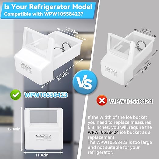 Upgraded WPW10558423 Ice Container (Ice Bin) Compatible with Whirlpool, Kenmore, Maytag, Amana, and IKEA refrigerators