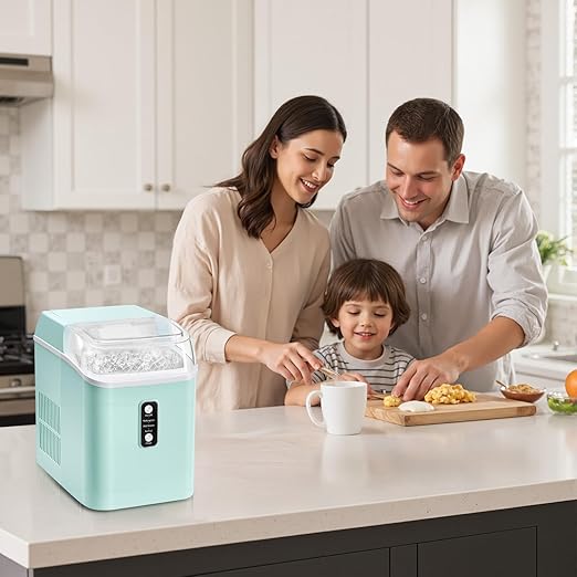 OLIXIS Nugget Ice Maker Countertop, Portable Ice Machine with 1.7L Water Tank, 26LBS/24H Fast Production, Auto-Cleaning & Quiet Operation, with Basket & Scoop, for Home Party Camping RV, Green
