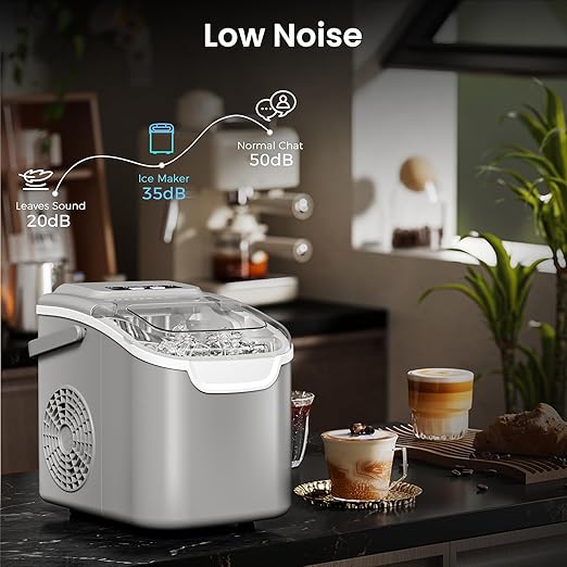 Antarctic Star Pro-Grade Countertop Ice Maker, 8 Cubes in 6 Mins, 26lbs/Day, Self-Cleaning, 2 Sizes, Ultra-Quiet for Home Bar, Kitchen, Office & Entertaining