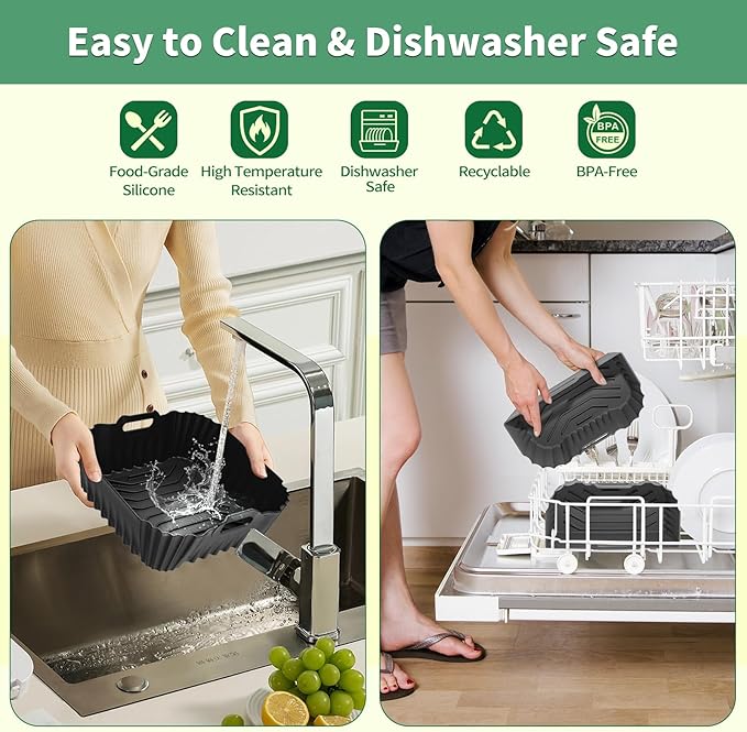 9-Inch Air Fryer Silicone Liners Square for Ninja Air Fryer AF141 AF142 AF181 5-6.5QT, 3 Pack Reusable Silicone Pot Baking Accessories for Cosori 6QT, Instant, Chefman 5QT to 8QT AirFryer