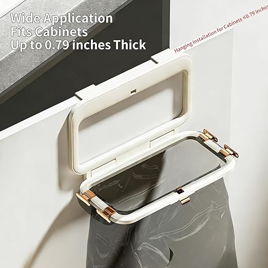 Foldable Trash Bag Holder, No-Drill Adhesive Mount for 0.8" Thin Cabinet & Smooth Surfaces, Under Sink & Wall Mount Organizer for Kitchen, Bathroom, RV, Camper