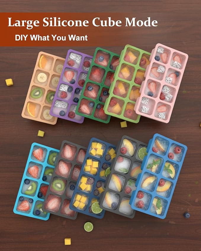 Large Silicone Ice Cube Trays with Lids, ZDPMK 3 Pack Large Whiskey Ice Cube Molds, Easy‑Release 2 Inch Square Big Ice Cube Molds for Freezer, Cocktails, Iced Coffee, Baby Food, Dishwasher‑Safe