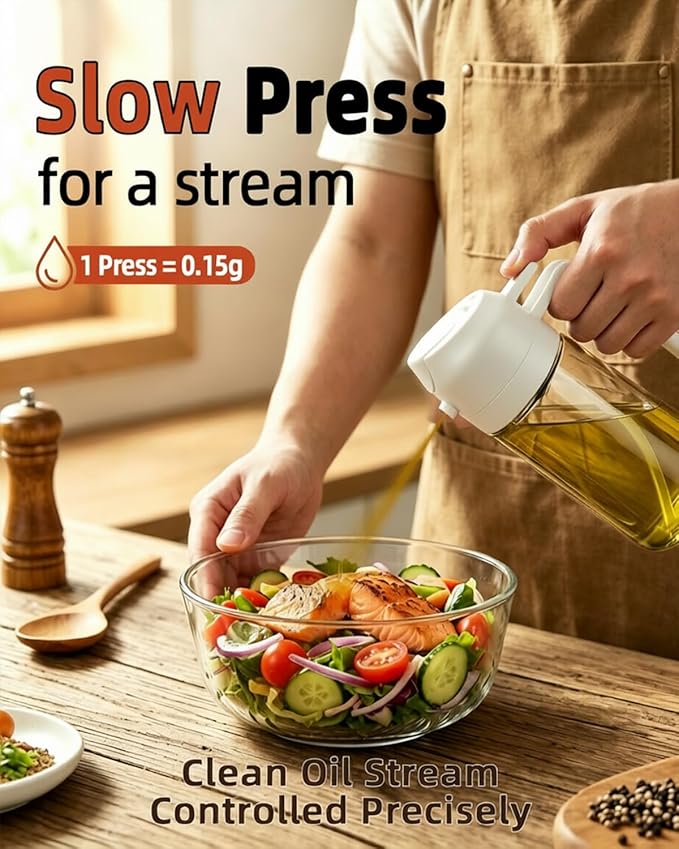 16oz/470ml Oil Sprayer for Cooking, 2 in 1 Oil Dispenser for Kitchen, Olive Oil Sprayer, Food Grade Glass Bottle for Kitchen Gadgets, Air Fryer Accessories, Salad, BBQ (White)