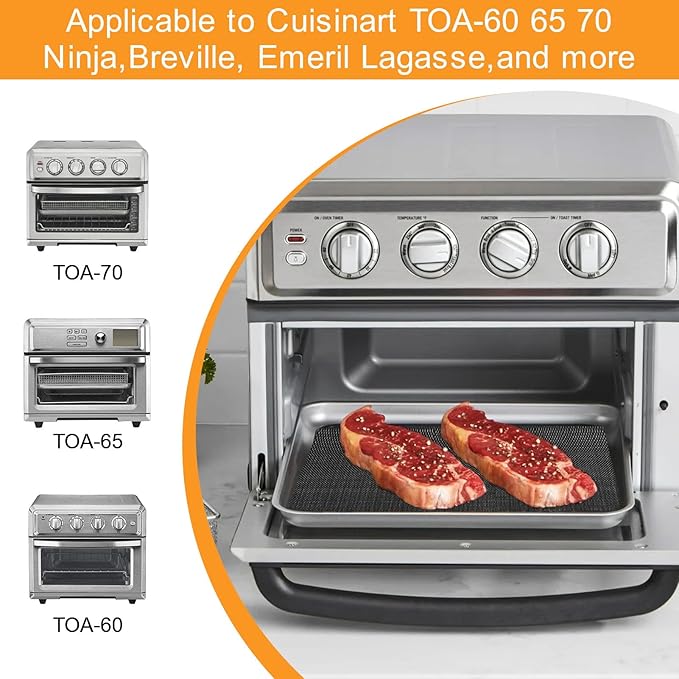 Oven Liners for Bottom of Oven, 12"x10.8" Reusable Non-Stick Heat Resistant Toaster Liners Toaster Mat for Cuisinart TOA-60 65 70 Ninja Foodi Emeril Lagasse Air Fryer Oven, 4 Pack