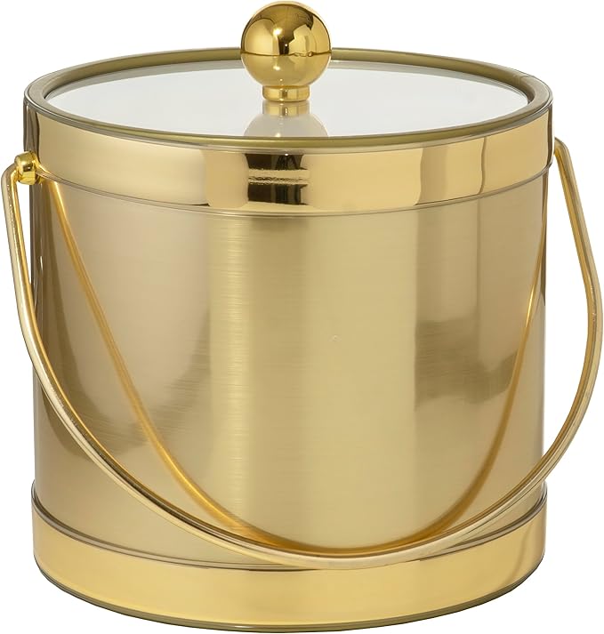 Made In USA Metallic Deco Collection Double Walled Insulated Ice Bucket With Ice Tongs (3-Quart, Gold)