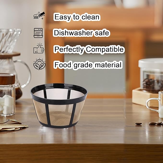 2 Pack Reusable Coffee Filter Fit for BUNN 8 10 12 Cup Coffee Maker and Brewer Series BX, BTX, GRX, NHB, NHS, ST, HG & H, Stainless-Steel Woven Mesh with Coffe Spoon