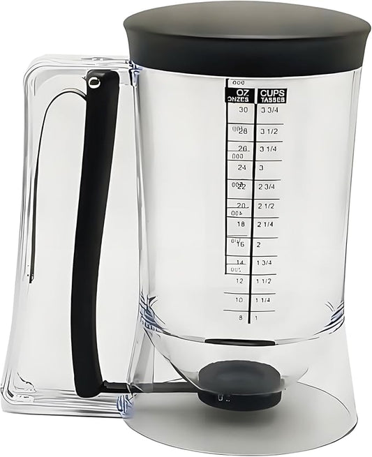 Pancake Batter Dispenser with Measuring Label, 4 Cup Capacity, 900ml With Squeeze Handle Kitchen Dispenser Bottle for Pancakes, Waffles, Muffins (Black)
