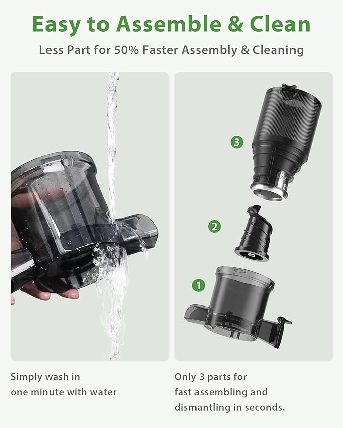 ECOSELF Cold Press Juicer - Large Mouth Hopper For Whole Fruits & Vegetables - Juicer Machines with Hands-Free Design - Slow Masticating Juicers High Juice Yield With Pusher - For Party Gathering