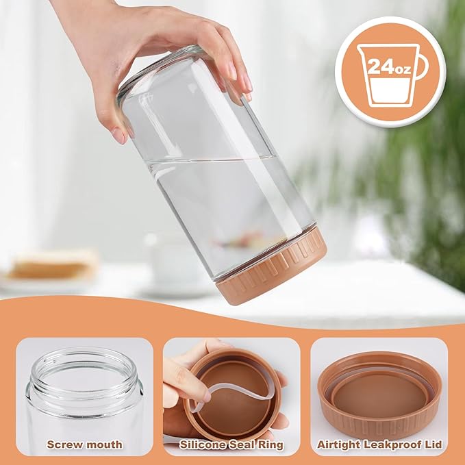 SHOWIN Overnight Oats Containers with Lids, 24oz Glass Jars with Lids 4 pcs, Taffy, Wide Mouth Mason jars for Salad, Yogurt, Snacks, Meal Prep