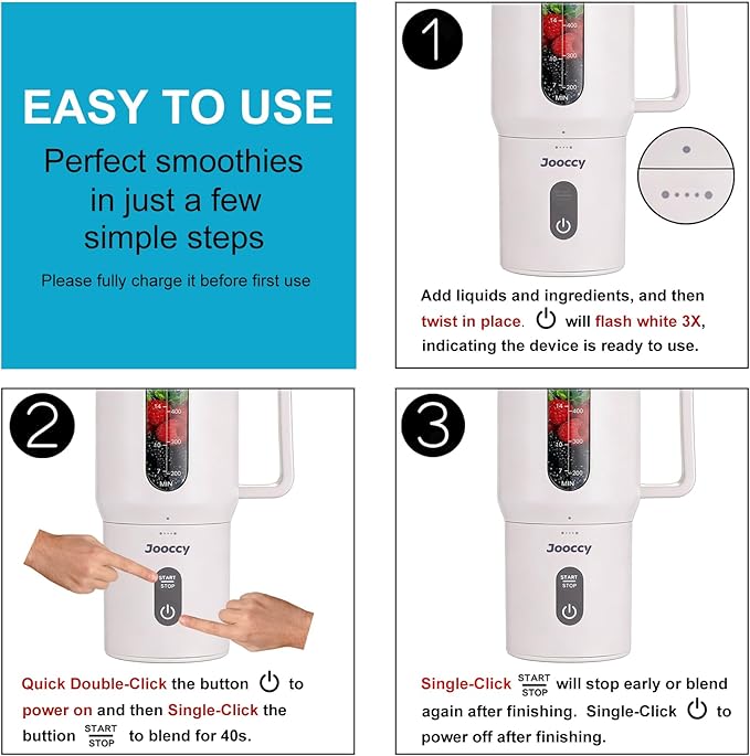 18oz Portable Blender, Cordless Travel Blender for Smoothie with Ice Crushing Blades, Auto Reverse Blending for Smoothie and Protein Shake