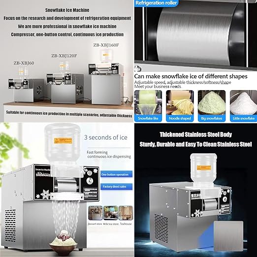 Electric Snow Ice Continuous Ice Maker,Small Desktop Air-Cooled Snowflake Ice Machine,Shaved Ice Machine,Ice Crusher,Snow Ice Cream Machine 60