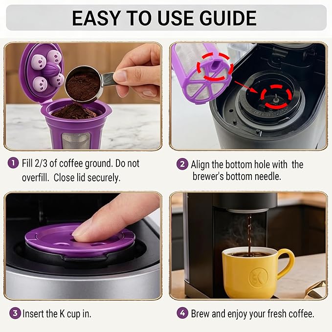 Reusable K Cups for Keurig Supreme/Plus/K-Slim/K-Duo, Refillable Coffee Pods Filter Fits K-Classic/K Elite/K-Compact/K-Mini, Both MultiStream & SingleStream All 1.0 & 2.0 Coffee Maker, 6 Pack