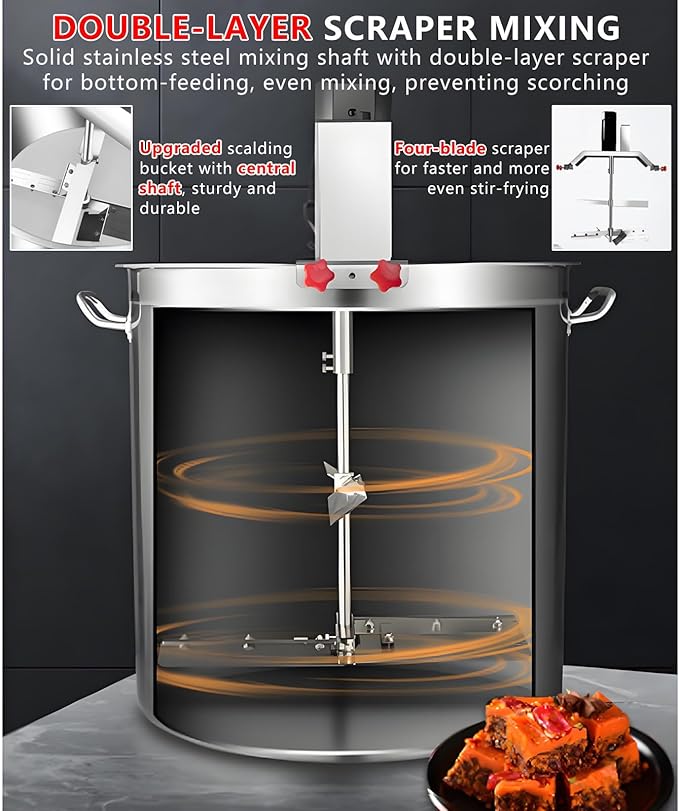 Automatic Stand Stock Pot Stirrer Mixer,Double-Layer Stirring Scraper,11Gal 21Gal 37Gal Commercial Seafood Sauce Mixing Equipment,for Large Restaurants 80L(21Gal)