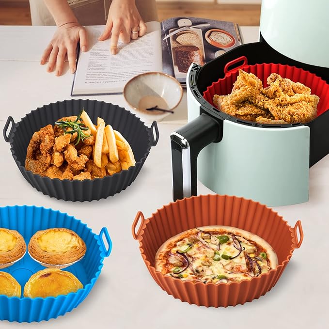 Viretec 2 Pack Air Fryer Silicone Liners for Ninja, Reusable Silicone Bowl Basket Fit for 3 to 5QT Air Fryer, Replacement of Flammable Parchment Paper