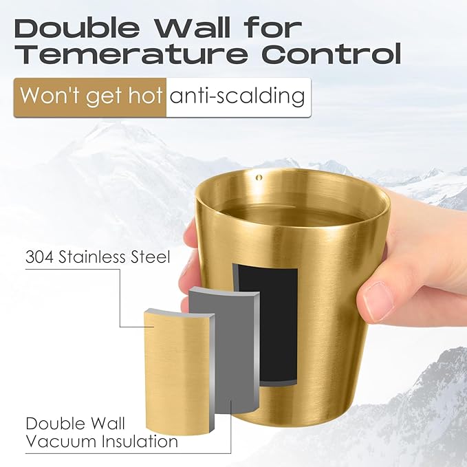 Mimorou 8 Pack Stainless Steel Insulated Cup 8.8 oz Metal Tumbler Double Wall Vacuum Water Glasses Camping Reusable Mugs BBQ Home Office Party Coffee(Gold)