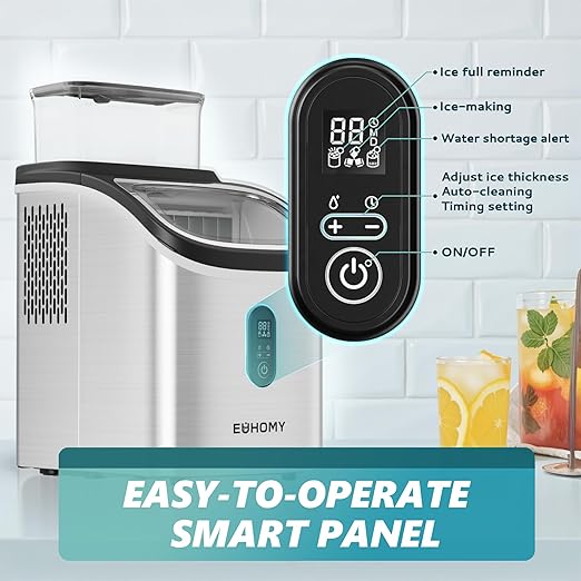 EUHOMY Ice Cube Maker Machine Countertop with External Water Tank, 2 Ways to Add Water, 34Lbs/Day, 16Pcs Ready in 7 Mins, Auto-Cleaning, with Ice Scoop & Basket, for Home/Kitchen/Office/Bar (Silver)