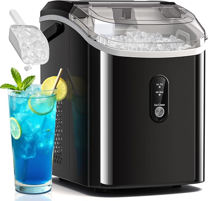 Soft Chewable Nugget Ice Maker, 35Lbs/24Hrs, Self-Cleaning Countertop Pebble Ice Machine with Basket & Scoop for Home, Bar, or Entertaining,Black