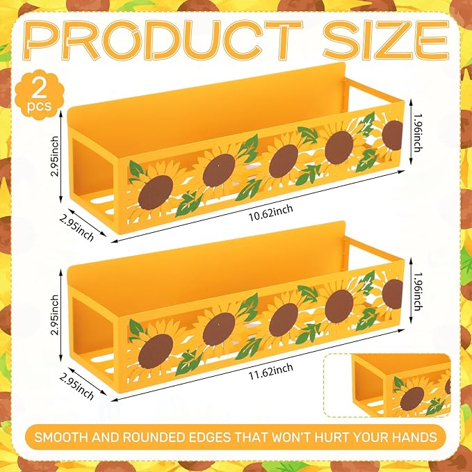 Beeveer 2 Pack Sunflower Magnetic Spice Rack for Refrigerator Metal Magnet Basket Shelf for Fridge Seasoning Storage Organizers Home Decor Kitchen Accessories (White)