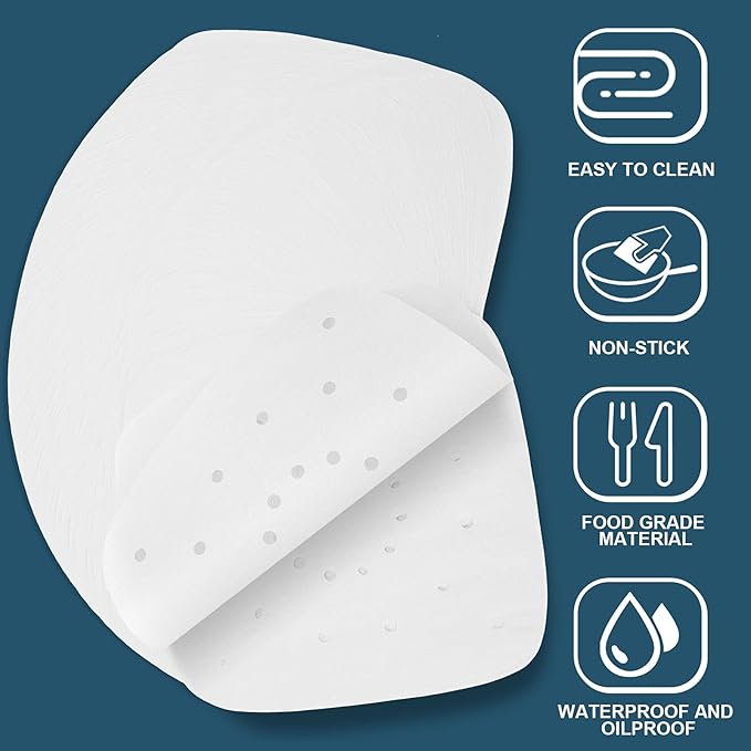 200pcs Air Fryer Parchment Paper Disposable Liner 8.5inch, Premium Perforated for Air Fryer, Streamer, Pans, No Burn, Easy Cleanup