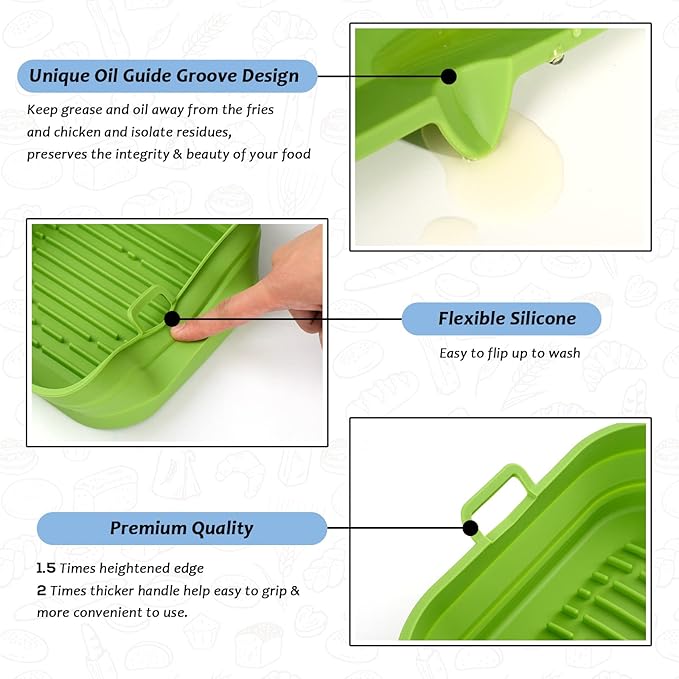 Silicone Air Fryer Liners Square - Reusable Airfryer Collapsible Basket - Easy to Clean Air Fryers Pot for 5.8 to 8 Qt Baking Tray Oven Accessories, 8.5 Inch Large