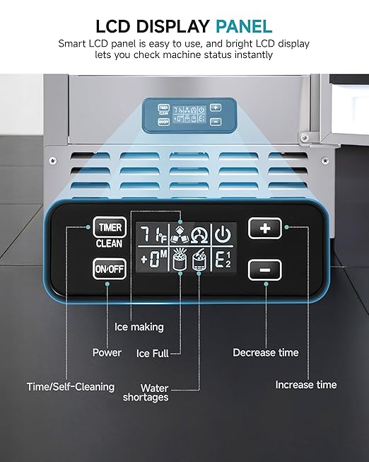EUHOMY Under Counter Nugget Ice Maker Machine, 70Lbs/Day, Bulit-in Freestanding Ice Maker with Double Ice Baskets, Self-Cleaning & 24H Timer Ice Machine, for Home Use(Silver)