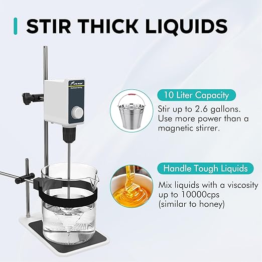 LAB FISH Laboratory Overhead Stirrer Lab Stirrer | Stirring Rod and Stainless Steel Stand | Mixer Adjustable Speed 100-1000RPM Capacity 10L 10000 mPas AC 100-240V