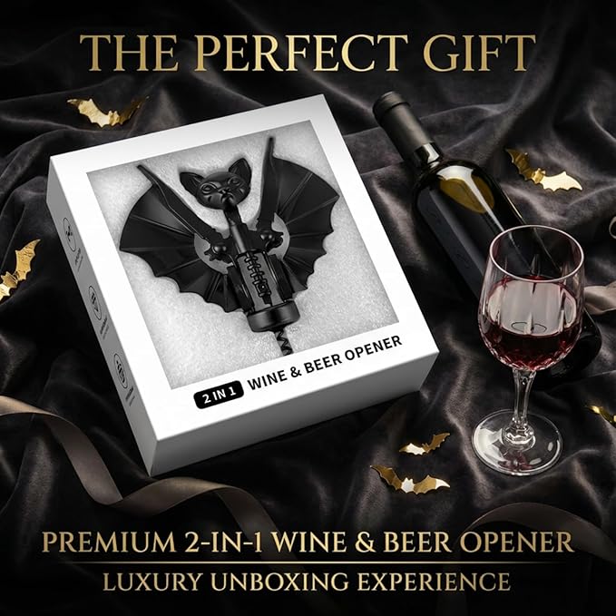 Ghost Bat Bottle Opener, Aluminum Alloy 2-in-1 Wine & Beer Opener, Suitable for Kitchens and Home Bars, Halloween and Gothic Decorative Ornament, Unique Gift for Wine Lovers