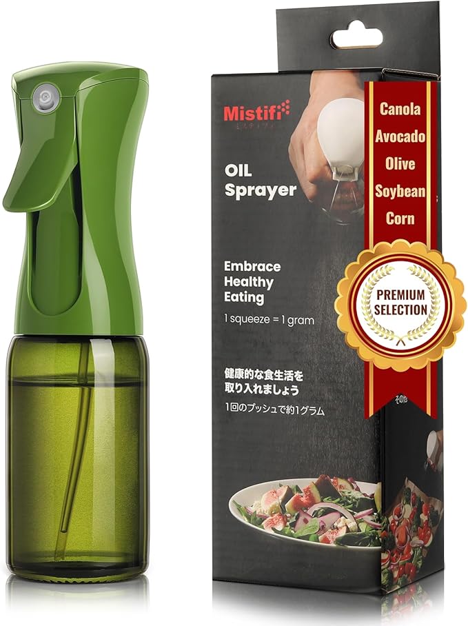 Mistifi Premium Oil Sprayer, Olive Oil Sprayer – Dark Glass Bottle for Cooking, Air Fryer & Salad – Fine Mist, Easy Press – Abyss/Olive Green