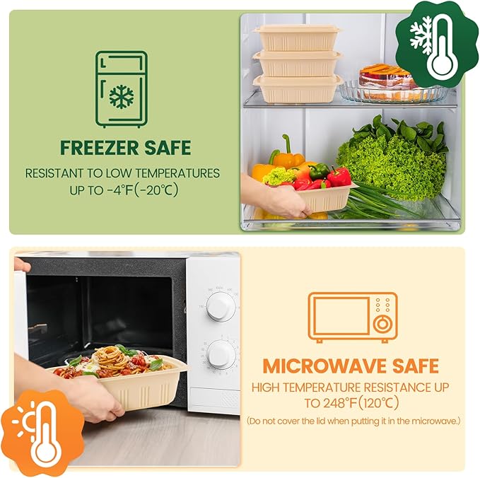 100 Piece (50 Pack) Meal Prep Containers with Lids, 16 oz Cornstarch Small Food Storage Containers Plant-based Lunch Box for Salad, BPA Free Plastic Disposable Take Out Boxes Microwave & Freezer Safe