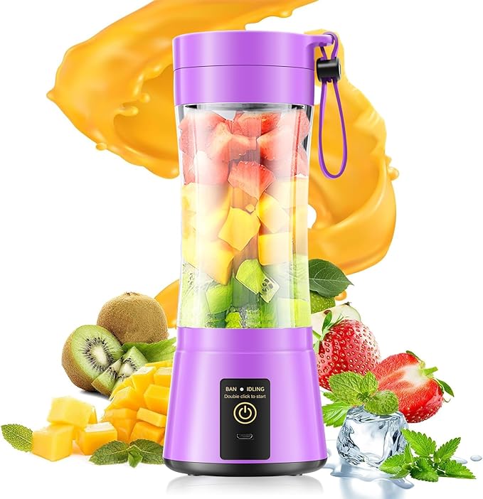Portable Blender for Smoothies & Shakes - Cordless Blender with 380Ml Traveling Cup, 6 Stainless Steel Blades, BAP Free, Easily Making Fresh Juice for Office/Gym