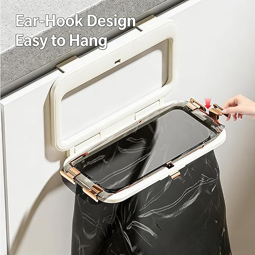 Foldable Trash Bag Holder, No-Drill Adhesive Mount for 0.8" Thin Cabinet & Smooth Surfaces, Under Sink & Wall Mount Organizer for Kitchen, Bathroom, RV, Camper