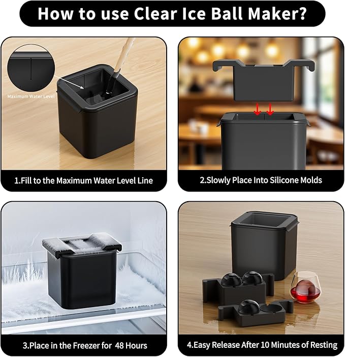 Clear Ice Ball Maker Mold,4 Cavity Ice Sphere Mold for Whiskey,2.36" Whiskey Ice Ball Mold,Idea Gifts for Dad Boyfriend Boss Men who Have Everything