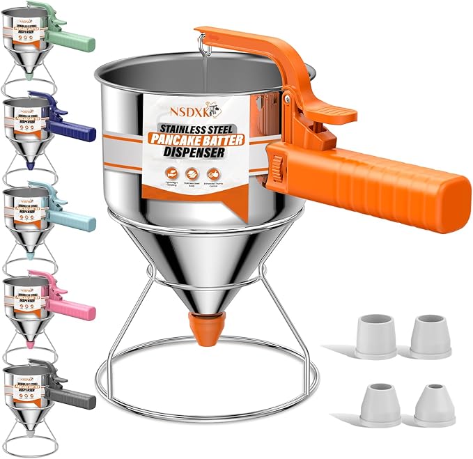 40oz Pancake Batter Dispenser, Stainless Steel Cake Dispenser with Stand, Great for Pancakes, Cupcake, Waffle or Any Baked Goods, Durable, Leak-Free, Cosmic Orange