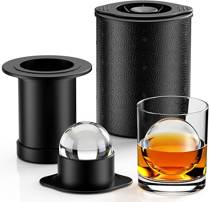 Clear Ice Ball Maker for Whiskey: 2.5" Crystal Clear Ice Maker - Large Ice Sphere Maker for Bourbon & Cocktails - Easy Release Silicone Ice Cube Maker for Home Bar