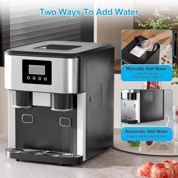 3-in-1 Bottleless Water Cooler Dispenser with Ice Maker & Ice Crusher, 40lbs/24H Ice Output, 1.8L Water Tank, 3 Size Bullet Ice Cubes for Home Office RV Party