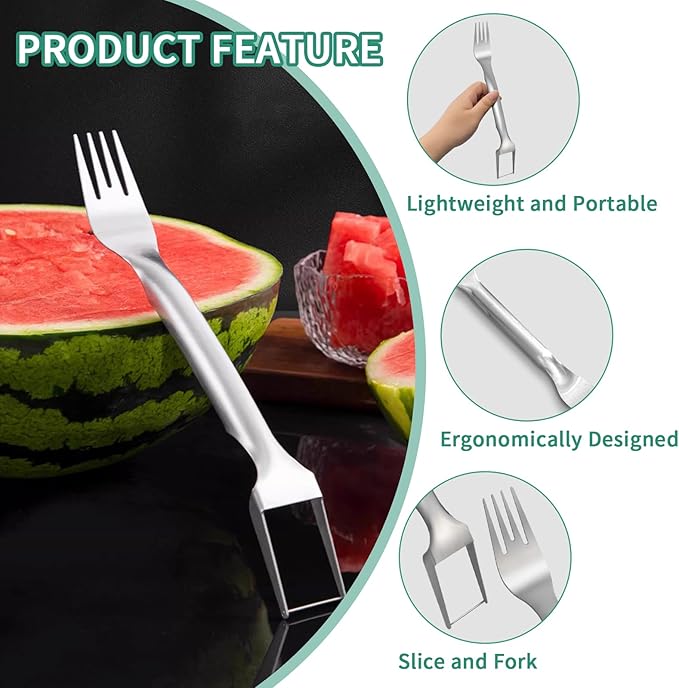 2PCS Watermelon Cutter, 2026 Watermelon Fork Slicer Cutter Dual-Head, 2-in-1 Stainless Steel Melon Fork Slicer Knife Kitchen for Family Home Party Camping Kitchen Gadget