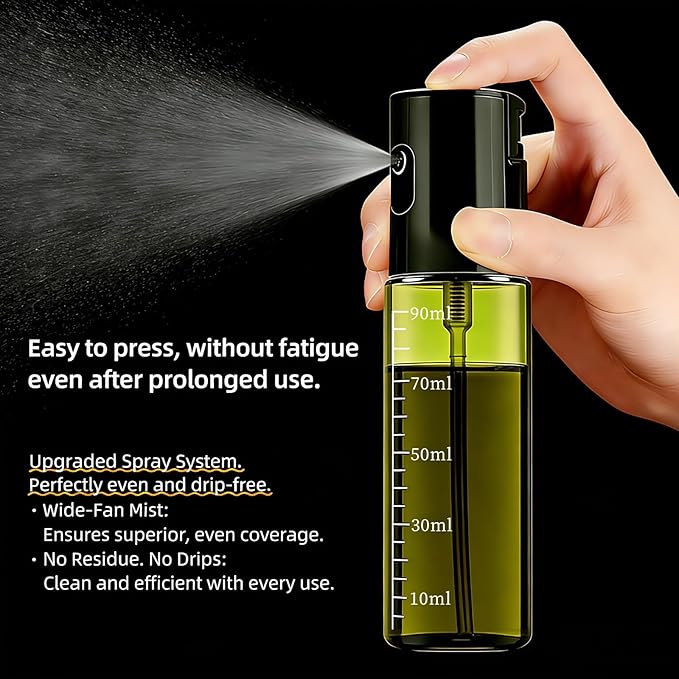 Cooking Oil Spray Bottle, Olive Oil and Avocado Oil Spray Bottle, 100ml Olive Oil Spray Bottle, Kitchen Tools, Air Fryer, Salad, Frying, Grilling (light-blocking glass)-Silver+Black