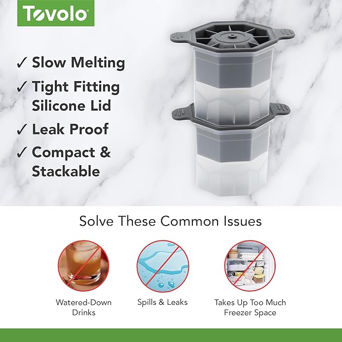 Tovolo Faceted Sphere Ice Mold 2 Pack Food Grade Stackable Slow Melting DIY Ice Ball For Cocktail Whiskey, Ice Mold Faceted Sphere BPA Free Large Ice Ball Maker for Bourbon Old Fashioned Cocktails