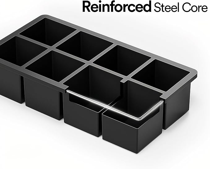 Ice Cube Molds – 2-Pack Silicone Trays for 8 Large Square Cubes – Slow-Melt Ice for Whiskey, Cocktails, Coffee & More