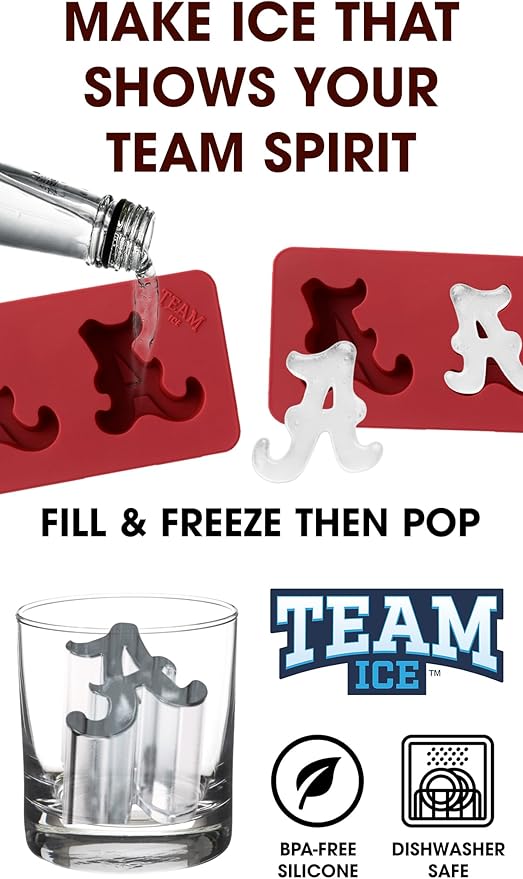 TEAM ICE - Alabama Silicone Ice Cube Tray - Large Silicone Ice Cube Mold for Whiskey & Cocktails, Durable Ice Tray for Game Day Drinks, College Logo Ice Mold for Fans & Tailgate Parties