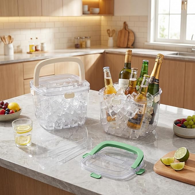 2 Pcs 5l Ice Storage Bin for Freezer with Lid for Clear Ices Bucket Refrigerator Containers for Beverage Beers Party Outdoor Camping Portable