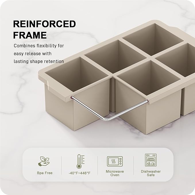VLM 3 Packs Large Ice Cube Molds with Stackable Lid,Silicone Ice Cube Tray for Freezer,Big Square Ice Tray for Whiskey,Cocktails,Bourbon and Soups (Set 2)