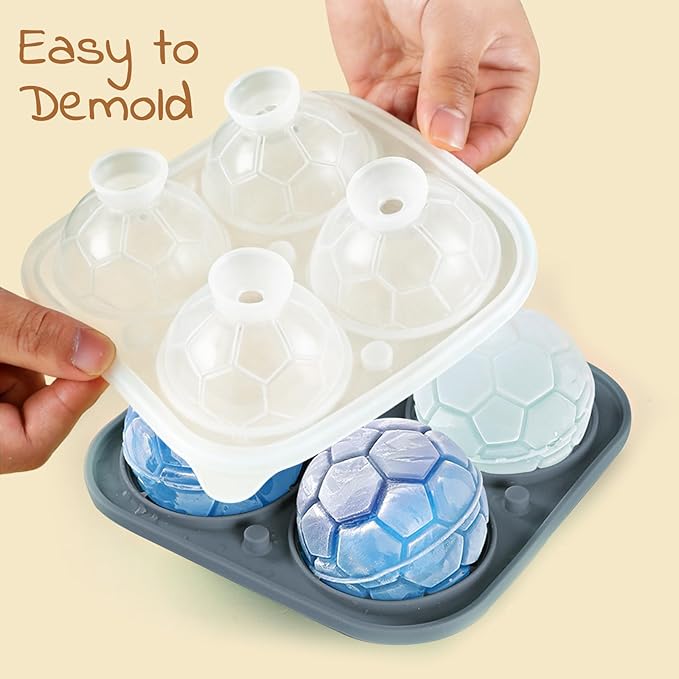 2 Pack Soccer Ice Cube Molds - Large 2.3" Silicone Soccer Ball Ice Mold for Game Day Parties (Black/Gray)