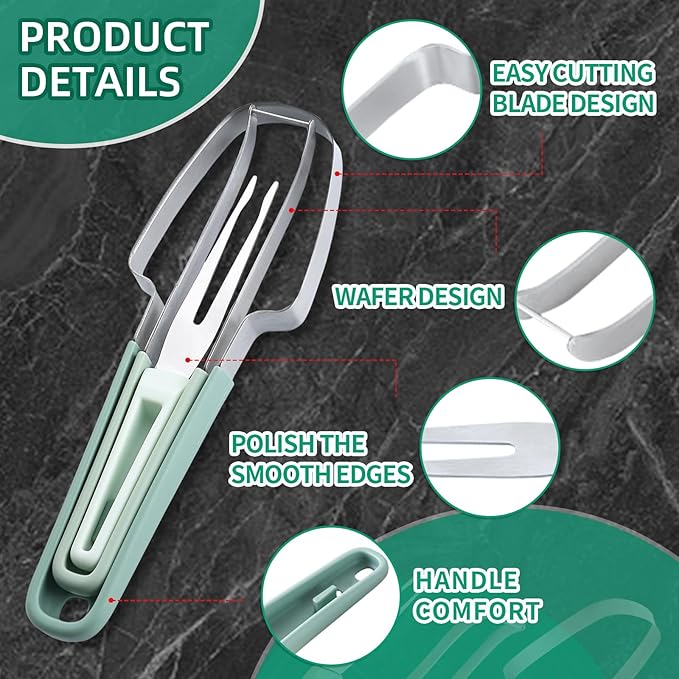 Watermelon Cutter Slicer Tool, 6-in-1 Melon Fork Slicer Cutter, Melon Baller Scoop Set, Stainless Steel Fruit Cutter, Seed Remover Cutter, Fruit Fork for Camping Kitchen Gadgets (3-in-1-green)