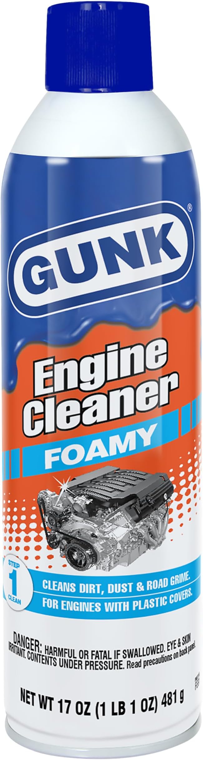 GUNK Engine Cleaner – Foamy Spray for Engines with Plastic Covers – Expanding Foam Quickly Removes Grease, Oil, Dirt & Road Grime - Clings to Surfaces for Easy Rinse – 17 oz (Case of 12)
