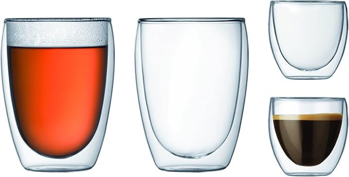 Bodum 2.5oz Pavina Double Wall High-Heat Borosilicate Glass, Set of 2, Clear (Pack of 4)