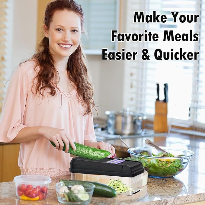 SpaceHacks 12-in-1 Vegetable Chopper, Kitchen Gadgets with 10 Blades, Veggie, Food, Onion Chopper, Cucumber Slicer, Versatile Mandoline, Includes Egg Separator & Finger Guard, Purple