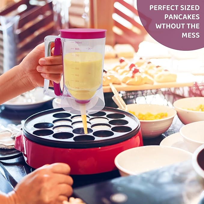 Pancake Batter Dispenser, Kitchen Must Have Tool for Perfect Pancakes, Cupcake, Waffle, Cake & Crepe, Batter Separator Maker with Measuring Label, Easy Pour Baking Supplies for Griddle (Black)