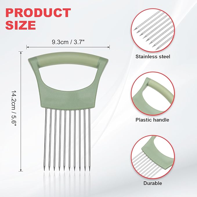 uxcell Onion Slicer Holder, Stainless Steel Vegetable Cutting Holder Food Cutter Tool for Slicing Storing Onions Tomatoes Potatoes Avocados Apples, Green